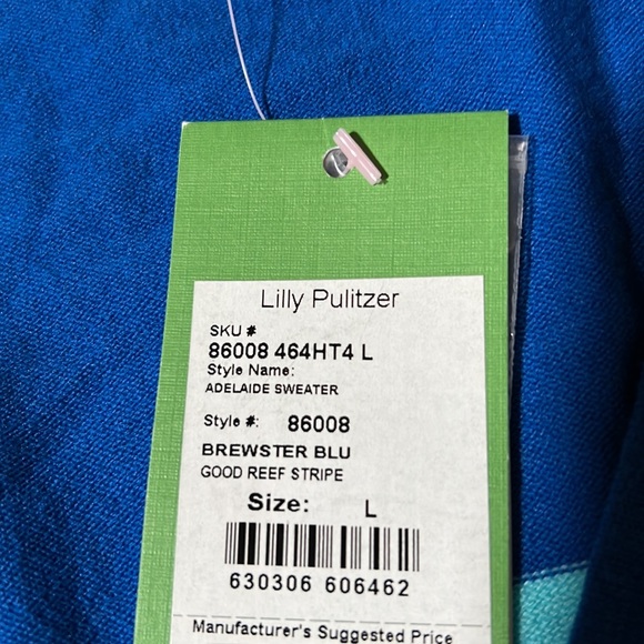 Lilly Pulitzer Adelaide Sweater in Brewster Blue Good Reef Stripe Size Large NWT - Picture 4 of 7